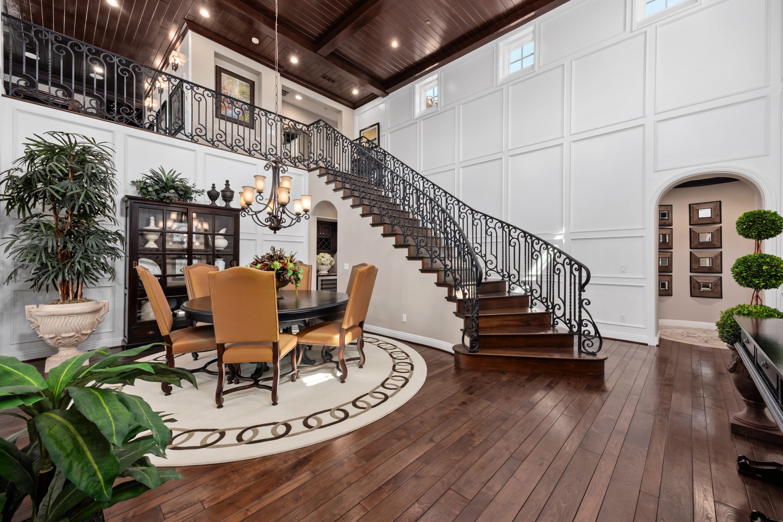 Open-concept family room and dining area in Rancho Santa Fe residence